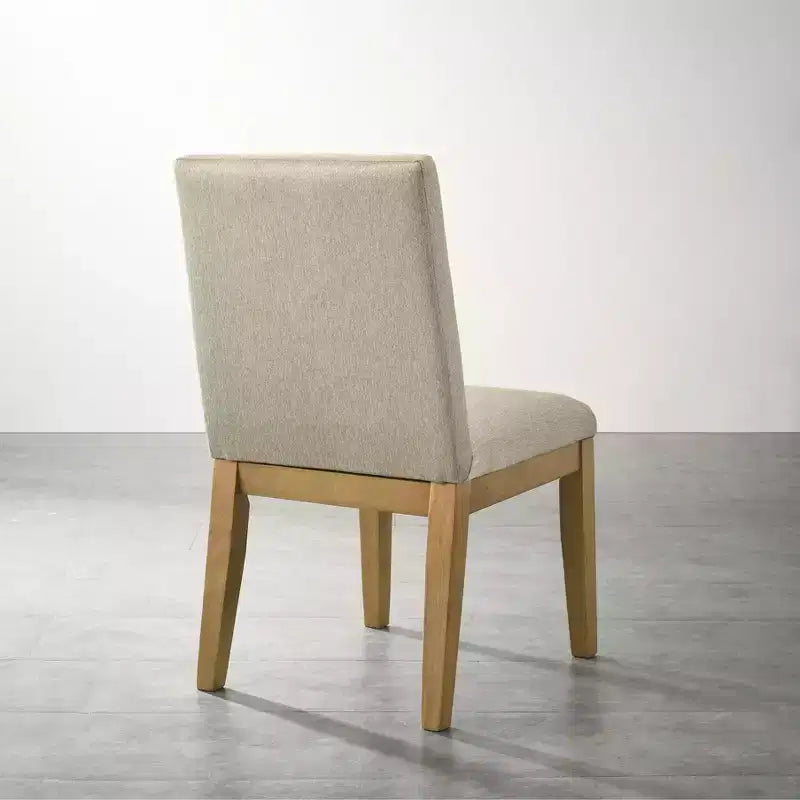 Set di 2 sedie da pranzo contemporanee imbottite – Tessuto beige, gambe in legno di gomma massiccio
