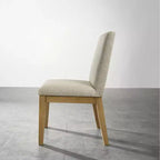Set di 2 sedie da pranzo contemporanee imbottite – Tessuto beige, gambe in legno di gomma massiccio