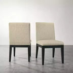 Set di 2 sedie da pranzo contemporanee imbottite – Tessuto beige, gambe in legno di gomma massiccio