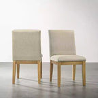 Set di 2 sedie da pranzo contemporanee imbottite – Tessuto beige, gambe in legno di gomma massiccio