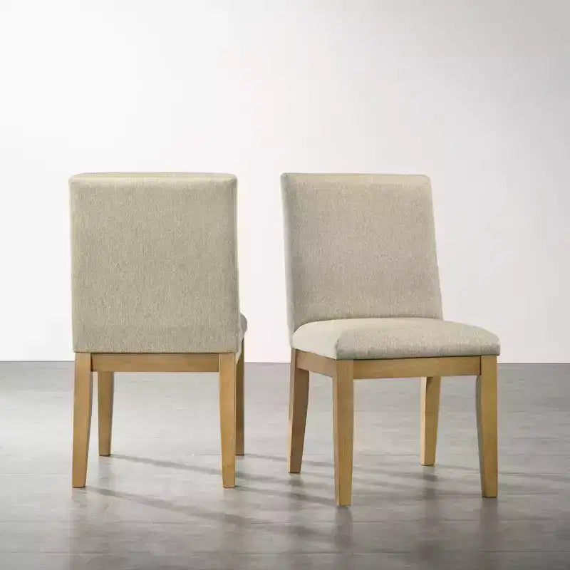 Set di 2 sedie da pranzo contemporanee imbottite – Tessuto beige, gambe in legno di gomma massiccio