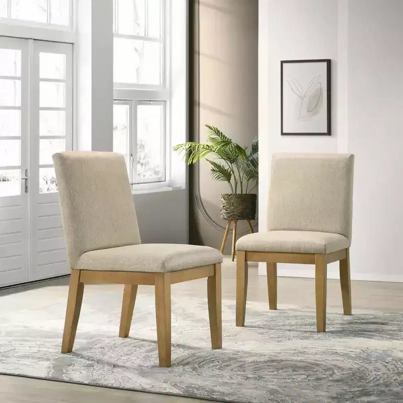 Set di 2 sedie da pranzo contemporanee imbottite – Tessuto beige, gambe in legno di gomma massiccio