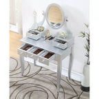 Set da toeletta con specchio girevole e sgabello – 5 cassetti, legno argento
