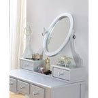 Set da toeletta con specchio girevole e sgabello – 5 cassetti, legno argento