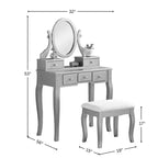 Set da toeletta con specchio girevole e sgabello – 5 cassetti, legno argento