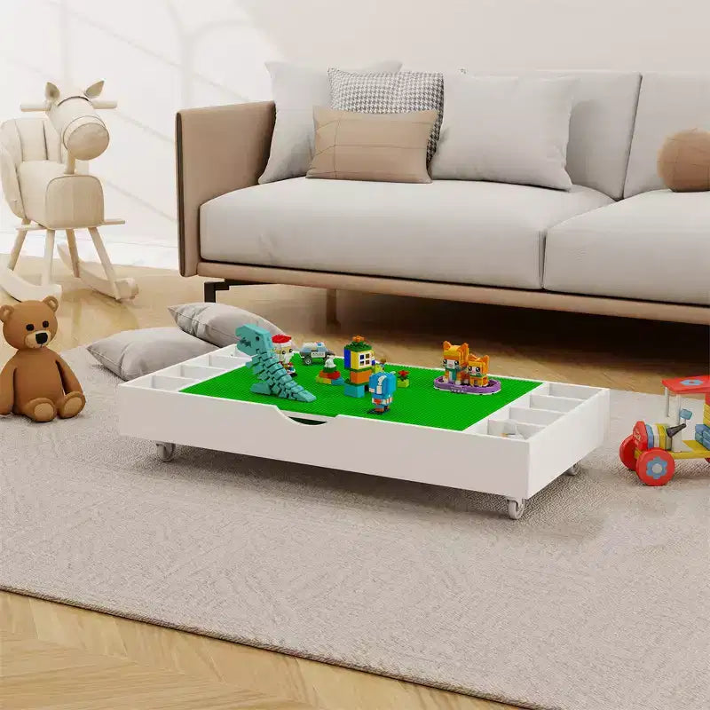 Il Tavolo da Gioco Pieghevole 2 in 1 e Contenitore Giocattoli Compatibile con Lego Adatto per Essere Riposto Sotto il Letto o il Divano-Bianco (38 x 18.7 x 5.9)