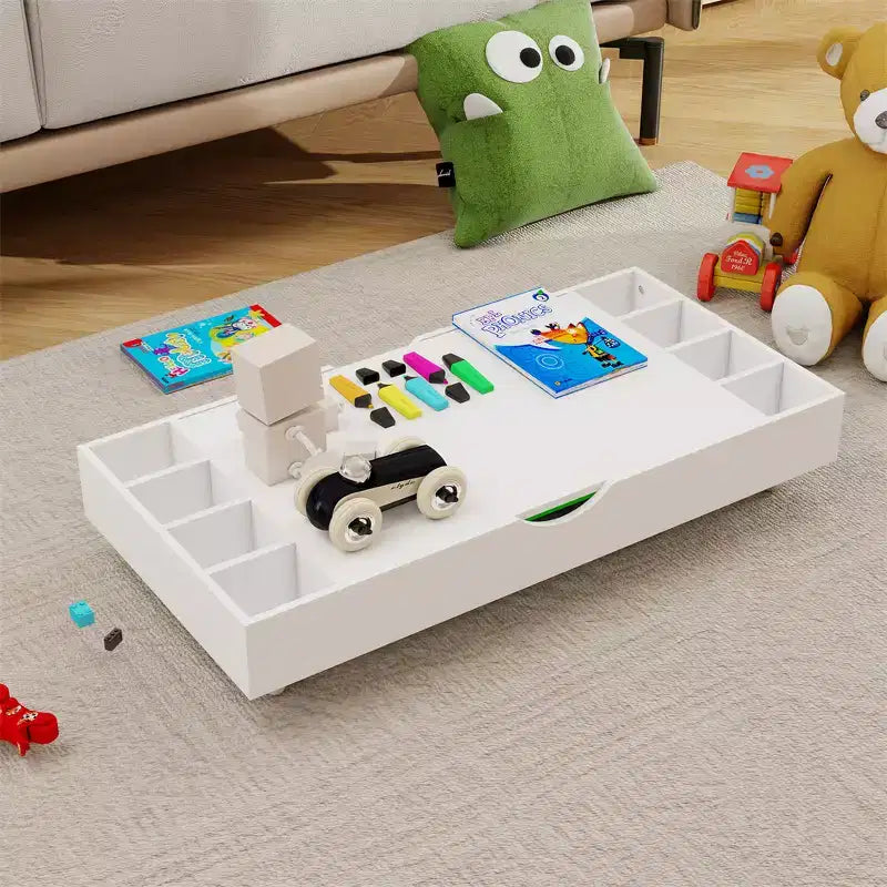 Il Tavolo da Gioco Pieghevole 2 in 1 e Contenitore Giocattoli Compatibile con Lego Adatto per Essere Riposto Sotto il Letto o il Divano-Bianco (38 x 18.7 x 5.9)