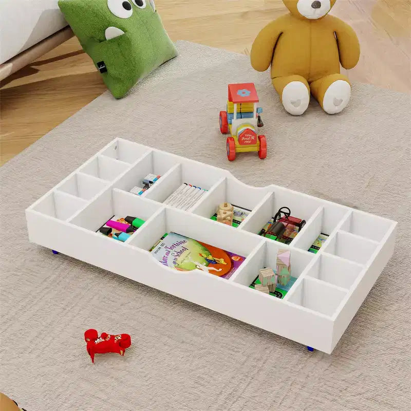Il Tavolo da Gioco Pieghevole 2 in 1 e Contenitore Giocattoli Compatibile con Lego Adatto per Essere Riposto Sotto il Letto o il Divano-Bianco (38 x 18.7 x 5.9)