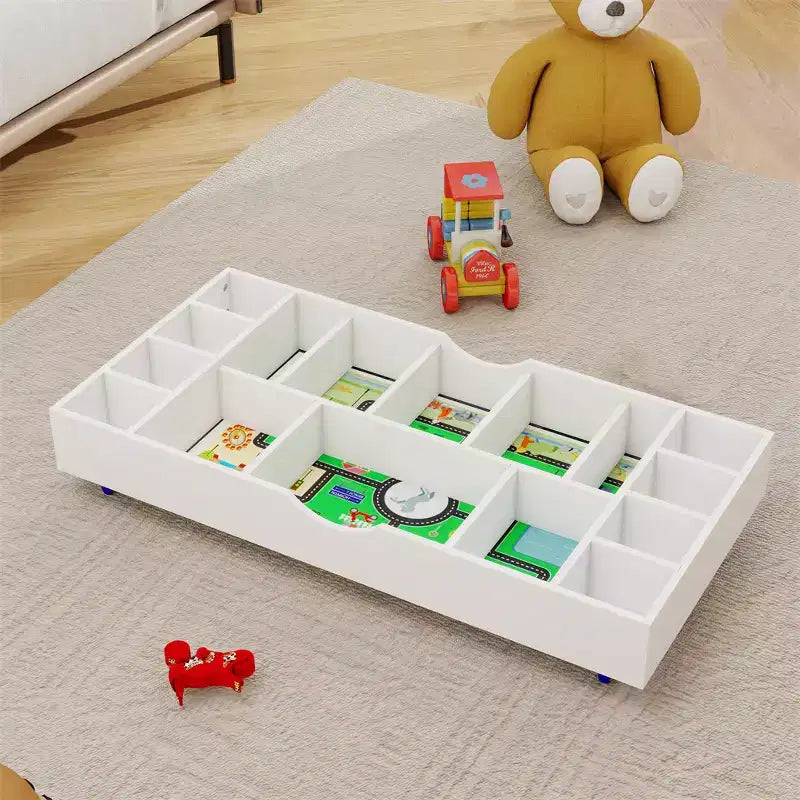Il Tavolo da Gioco Pieghevole 2 in 1 e Contenitore Giocattoli Compatibile con Lego Adatto per Essere Riposto Sotto il Letto o il Divano-Bianco (38 x 18.7 x 5.9)