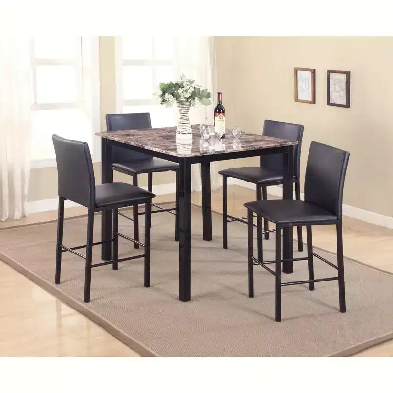 Sedie da pranzo altezza bancone in metallo con seduta in similpelle, set da 4