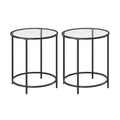 VASAGLE Round Side Tables, Set of 2, Glass End Tables with Metal Frame, Black Coffee Tables with Modern Style