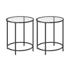 VASAGLE Round Side Tables, Set of 2, Glass End Tables with Metal Frame, Black Coffee Tables with Modern Style