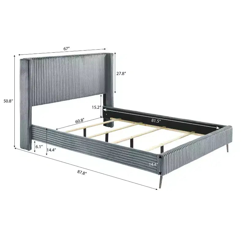 Letto con pannelli imbottiti in velluto a coste larghe Roundhill Furniture Mavela, Blu