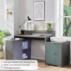 Scrivania Moderna a L da 67" con Mobile Contenitore e Cassetti, Scrivania da Ufficio Domestico in Legno con Prese di Corrente, Scrivania Regolabile in Altezza