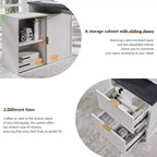 Scrivania Moderna a L da 67" con Mobile Contenitore e Cassetti, Scrivania da Ufficio Domestico in Legno con Prese di Corrente, Scrivania Regolabile in Altezza