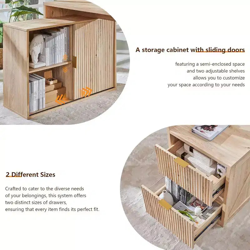 Scrivania Moderna a L da 67" con Mobile Contenitore e Cassetti, Scrivania da Ufficio Domestico in Legno con Prese di Corrente, Scrivania Regolabile in Altezza