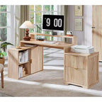 Scrivania Moderna a L da 67" con Mobile Contenitore e Cassetti, Scrivania da Ufficio Domestico in Legno con Prese di Corrente, Scrivania Regolabile in Altezza