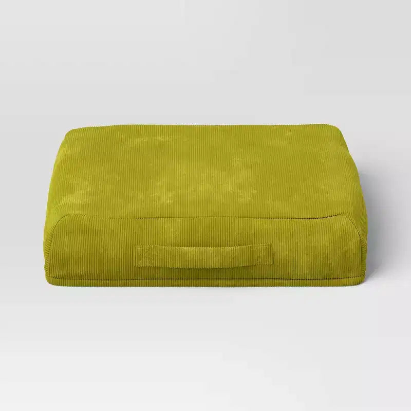 Tavolino da letto in velluto a coste – Piano effetto legno, maniglia per il trasporto, colore crema o verde