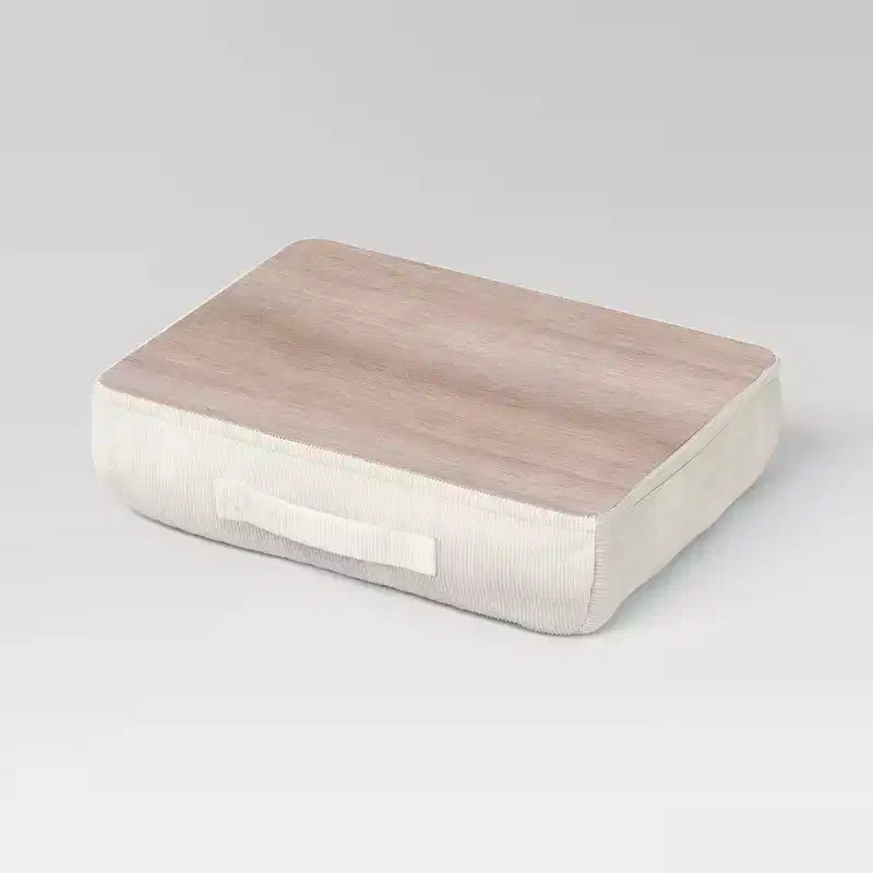 Tavolino da letto in velluto a coste – Piano effetto legno, maniglia per il trasporto, colore crema o verde