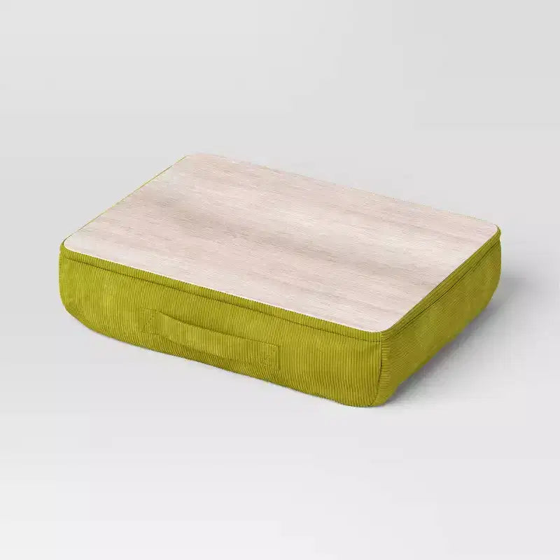 Tavolino da letto in velluto a coste – Piano effetto legno, maniglia per il trasporto, colore crema o verde