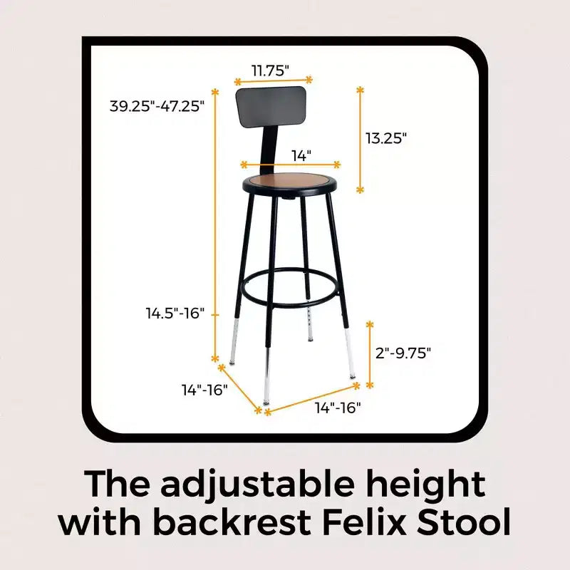 Sgabello da bar regolabile in acciaio con schienale – 63,5-84 cm