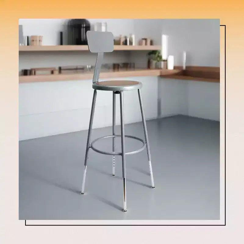 Sgabello da bar regolabile in acciaio con schienale – 63,5-84 cm