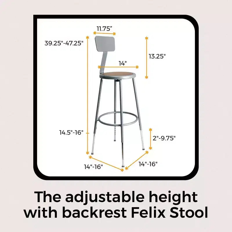 Sgabello da bar regolabile in acciaio con schienale – 63,5-84 cm