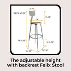Sgabello da bar regolabile in acciaio con schienale – 63,5-84 cm
