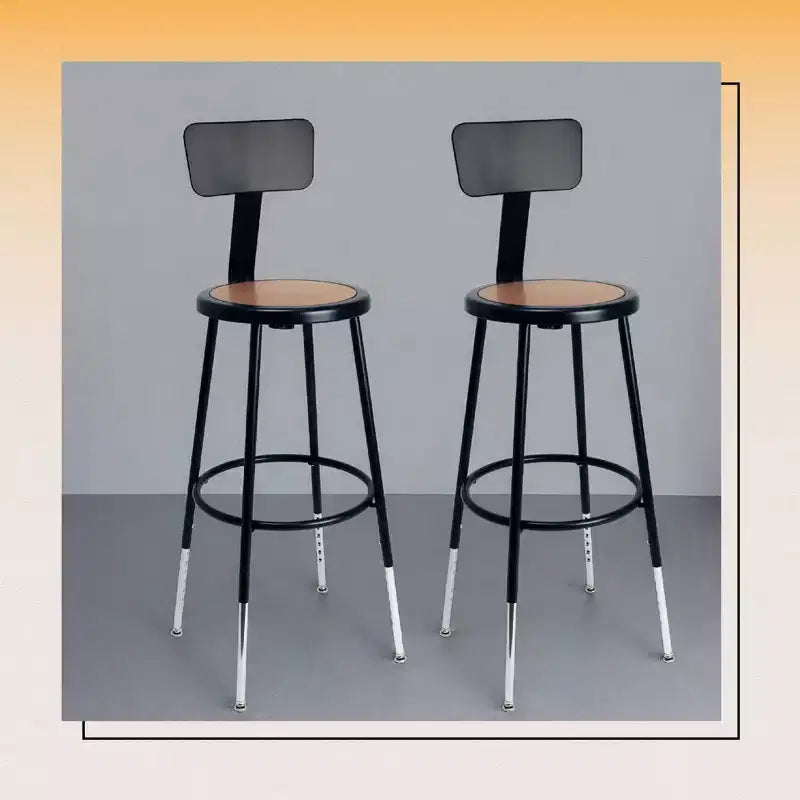 Sgabello da bar regolabile in acciaio con schienale – 63,5-84 cm