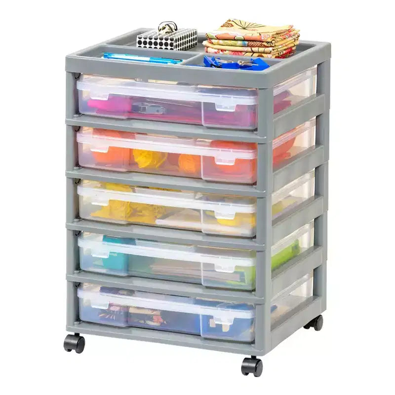 Carrello portatutto a 5 cassetti con ripiano organizer – Plastica, rotelle, per lavori manuali e scrapbooking