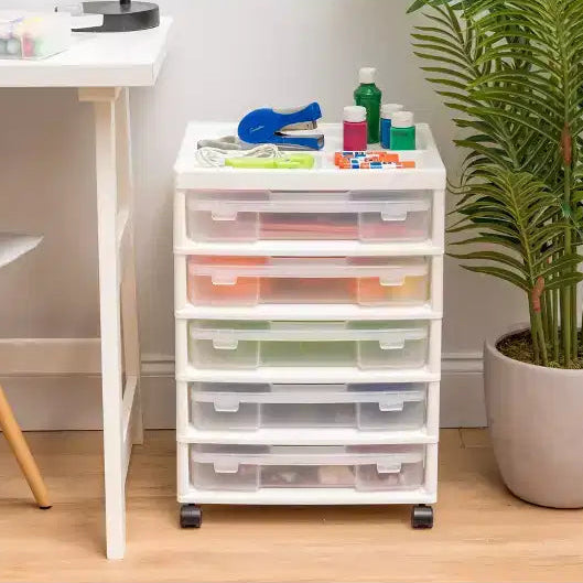 Carrello portatutto a 5 cassetti con ripiano organizer – Plastica, rotelle, per lavori manuali e scrapbooking