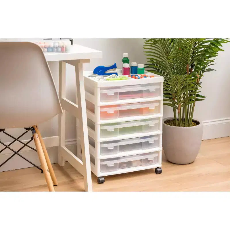 Carrello portatutto a 5 cassetti con ripiano organizer – Plastica, rotelle, per lavori manuali e scrapbooking