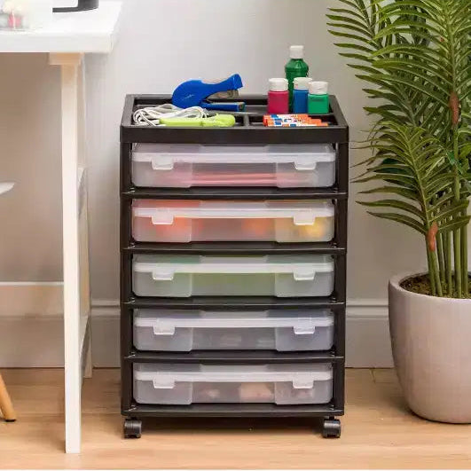 Carrello portatutto a 5 cassetti con ripiano organizer – Plastica, rotelle, per lavori manuali e scrapbooking