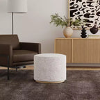 Pouf Cloud con Base in Legno Naturale – Rotondo, Rivestito, Capacità 113 kg