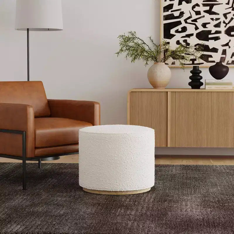 Pouf Cloud con Base in Legno Naturale – Rotondo, Rivestito, Capacità 113 kg